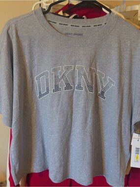 DKNY Sport Grey Logo Tee with Stud Detail